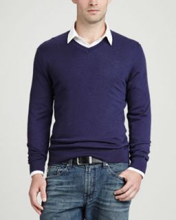 Superfine V Neck Pullover Sweater, Navy