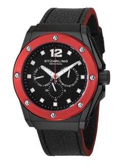 Mens Black, Red, & Stainless Steel Watch by Stuhrling Original