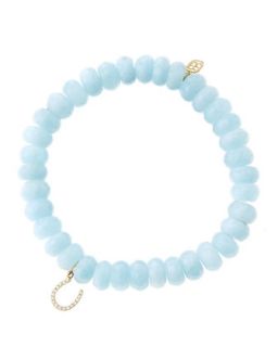 8mm Faceted Aquamarine Beaded Bracelet with 14k Yellow Gold/Micropave Diamond
