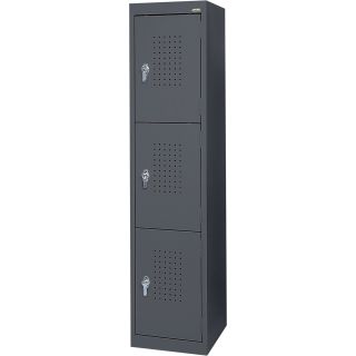 Sandusky Lee Welded Steel Storage Locker — Triple Tier, 15in.W x 18in.D x 66in.H, Charcoal, Model# LF33151866-02  Lockers