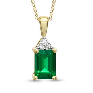 Emerald Cut Lab Created Emerald and White Sapphire Pendant in 10K Gold