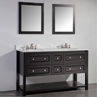 Legion Furniture Espresso Finish Marble Top 60 inch Double Sink Bathroom Vanity With Dual Matching Framed Mirrors Espresso Size Double Vanities
