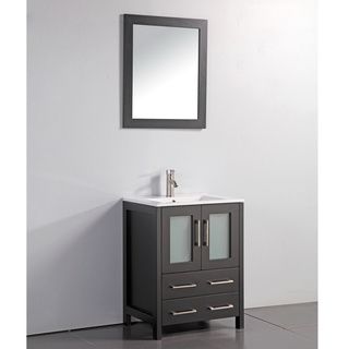 Legion Furniture Ceramic Top 24 inch Sink Espresso Bathroom Vanity And Matching Framed Mirror Espresso Size Single Vanities