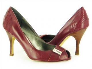 Guess By Marciano Brodie Dark Red Leather Peep Toe Pumps Women's Shoes Shoes