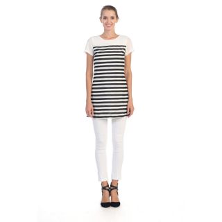 Hadari Womens Black And White Striped Short sleeve Tunic