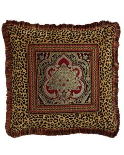Fringed Pillow with Leopard Frame, 22Sq.   Isabella Collection by Kathy Fielder