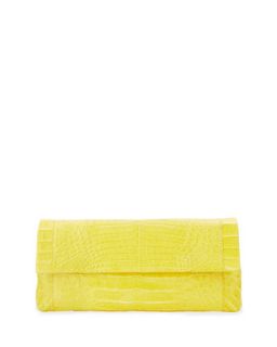 Soft Flap Crocodile Clutch Bag, Yellow   Nancy Gonzalez