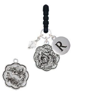 Dragon & Phoenix Initial Phone Candy Charm Color Silver;Silver Pebble Initial R Cell Phones & Accessories