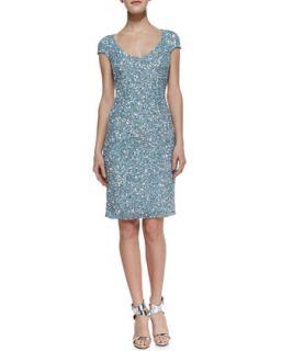 Womens Cap Sleeve Chunky Sequin Cocktail Dress, Cloud Blue   Theia by Don