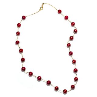 0mm Cranberry Cultured Freshwater Pearl Beaded Station Necklace
