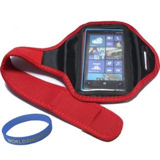 Worldshopping Red Neoprene Protective Gym Running Jogging Sport Armband Case Cover For Nokia Lumia 920 + Free Accessory Cell Phones & Accessories