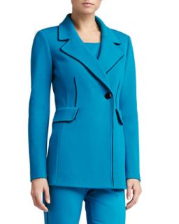 Womens Double Milano Knit Double Breasted Blazer with Silk Contrast Piping  