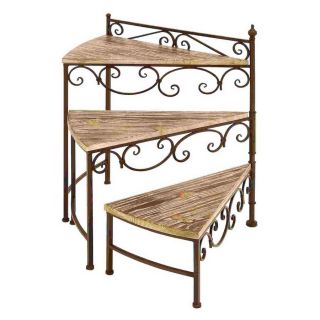 Woodland Imports 26 in Metallic/Copper Brown Wood Corner Plant Stand