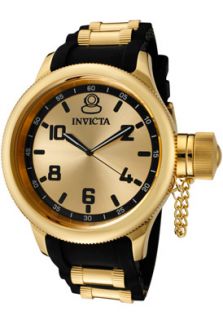 Invicta 1438  Watches,Mens Russian Diver Gold Dial Black Polyurethane, Casual Invicta Quartz Watches