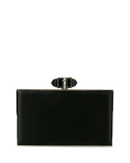 Satin Coffered Rectangle Clutch Bag, Black   Judith Leiber Couture