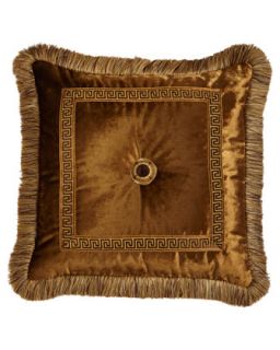 Fringed Velvet Pillow with Greek Key Border & Rosette Center, 20Sq.   Dian