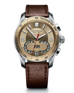 Mens Classic Chronograph Watch with Leather Strap, Brown   Victorinox Swiss