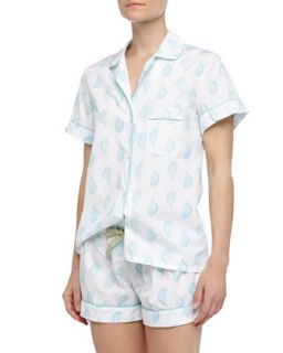 Womens Eloise Batik Paisley Print Short Pajamas, Light Blue/White   Three J