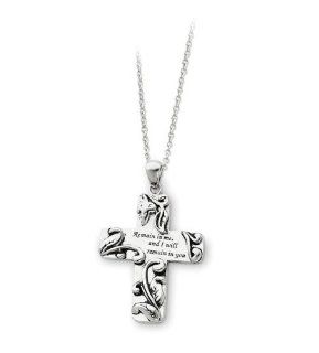 925 Sterling Silver Antiqued Floral Vine Cross Necklace Jewelry