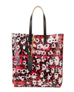 Flower Print PVC Shopping Bag, Raspberry   Marni