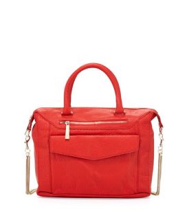 Boxy Pebbled Faux Leather Satchel Bag, Coral   Violet Ray