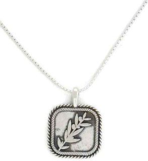 Silver Jewelry, 925 Sterling Silver Necklace with Single Charm. Custom Hand Made and Designed in Israel By Bili Silver. Charm with "Olive Tree" Branch of Olive Sign on a 17" Light Weight Silver Chain. Seven Species of the Land of Israel. Shi