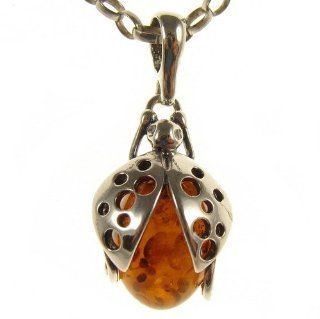 BALTIC AMBER AND STERLING SILVER 925 DESIGNER COGNAC LADYBIRD PENDANT JEWELLERY JEWELRY (NO CHAIN) P126 Jewelry