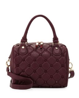 Empress Stud Quilted Faux Leather Duffle Bag, Berry   Deux Lux