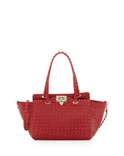 Rockstud Mini Leather Studded Tote Bag, Red   Valentino