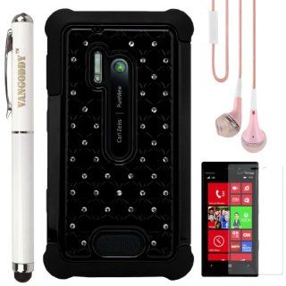 Black Embeded Studded Diamond Faceplate with Silicone Skin Cover for Nokia Lumia 928 Windows Phone 8 + VG Executive Laser Pointer Stylus Pen + Pink VG Stereo Headphones w/ Mic Cell Phones & Accessories