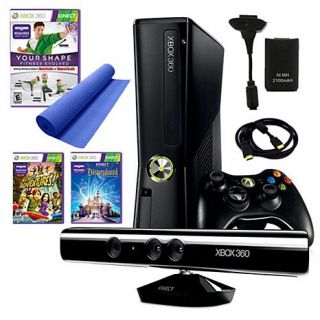 Xbox 360 Kinect 4GB 3 Game System Fitness Bundle with Yoga Mat and Play and Cha