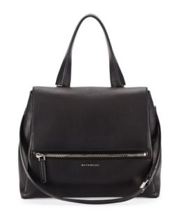Pandora Medium Waxy Leather Satchel Bag, Black   Givenchy