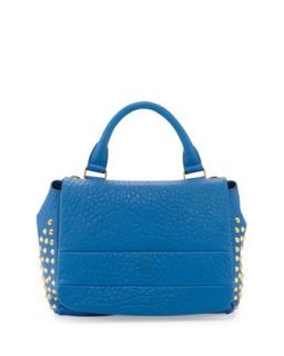 Keana Studded Lambskin Satchel Bag, Blue   MCM