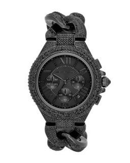 Mid Size Black Stainless Steel Twisted Camille Three Hand Glitz Watch   Michael