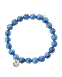 8mm Kyanite Beaded Bracelet with Mini Rose Gold Pave Diamond Disc Charm (Made