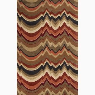 Hand made Brown/ Red Wool/ Art Silk Plush Pile Rug (2x3)