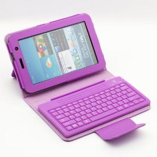 SUPERNIGHT Portfolio Leather Case with Wireless Bluetooth 3.0 Silicone Keyboard Stand for Samsung Galaxy Tab 2.0 7" 7.0 inch GT P3100 P3110 P3113 P3108 P6200 P6210 Purper Computers & Accessories