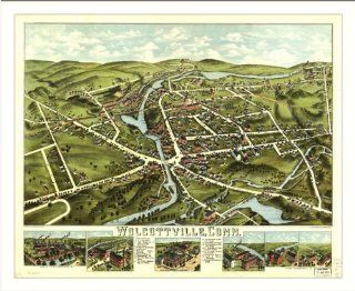 Historic Wolcottville, Connecticut, c. 1875 (L) Panoramic Map Poster Print Reprint Giclee  