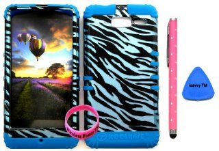 Bumper Case for Motorola Droid Razr M (XT907, 4G LTE, Verizon) Protector Case Black & Blue Zebra Snap on + Blue Silicone Hybrid Cover (Stylus Pen, Pry Tool & Wireless Fones' Wristband included) Cell Phones & Accessories