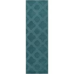 Hand crafted Teal Green Lattice Mantra Wool Rug (26 X 8)