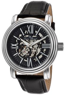 Lucien Piccard 11912 01  Watches,Domineer Automatic Silver Tone Steel Case Black And Skeletonized Dial Black Genuine Leather Strap, Casual Lucien Piccard Automatic Watches