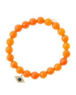 8mm Faceted Orange Agate Beaded Bracelet with 14k Yellow Gold/Diamond Small