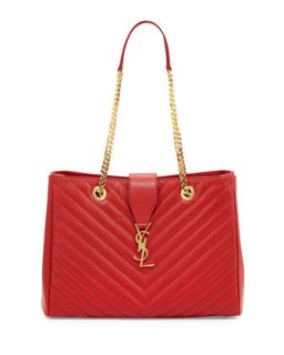 Monogramme Matelasse Shopper Bag, Red   Saint Laurent
