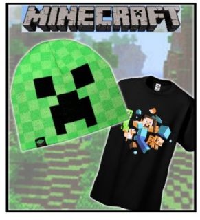 Minecraft Gift Set   Minecraft Creeper Beanie with FREE Youth T shirt Bundle (X Large (18 20) #366) Clothing
