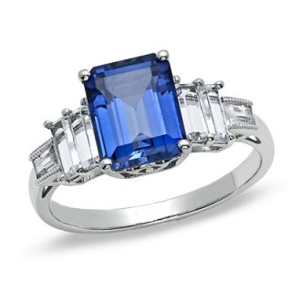 Lab Created Blue and White Sapphire Ring in 14K White Gold   Zales
