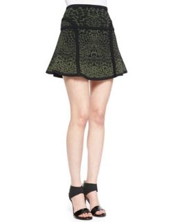 Womens Float Flowy Leopard Print Miniskirt, Olive Green Nite/Black   Diane von