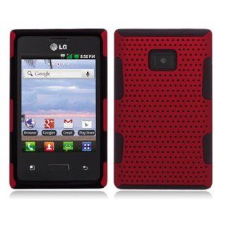 For LG Optimus Logic L35g (Straight Talk) Grip Hybrid 2 in 1, Black+Red Cell Phones & Accessories