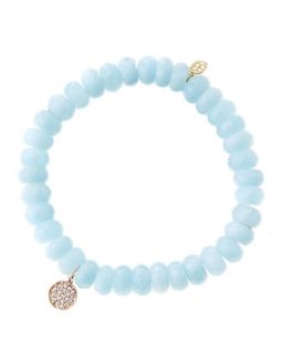 8mm Faceted Aquamarine Beaded Bracelet with Mini Rose Gold Pave Diamond Disc