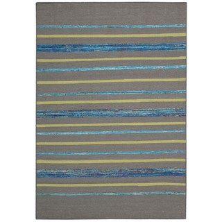 Nourison Spectrum Grey Turquoise Stripe Rug (53 X 75)