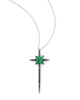 Belle Epoque 18kt Diamond/Emerald Skinny Cross Pendant Necklace   Stephen